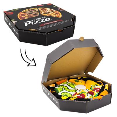 China Antibacterial Pizza Boxed Socks 4 Pairs In Box Custom Design Funny Socks Amazon Novelty Cardboard Pizza Box Socks for sale