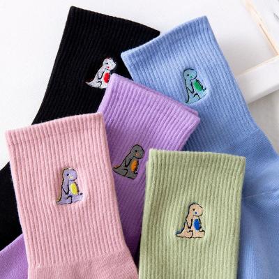 China The other embroidery dinosaur bumps fashion woman bumps funny spring Autumn Female Socks cartoon for sale