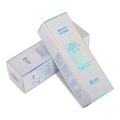 China Recycle Holographic Nail Polish Paper Laser Cosmetic Packaging Box Custom Serum Packing Box for sale