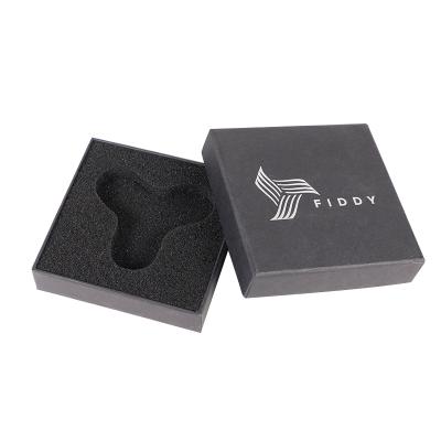 China Recycle Silver Foil Custom Logo Matte Black Hot Stamping Cardboard Gift Packaging Box With Foam Sponge Insert for sale