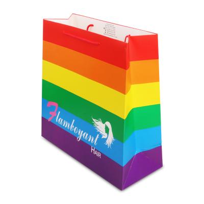 China Rainbow Printing Recyclable Custom Hair Packaging Paper Bags With Logo For Apparel Apparel Shipping Package for sale