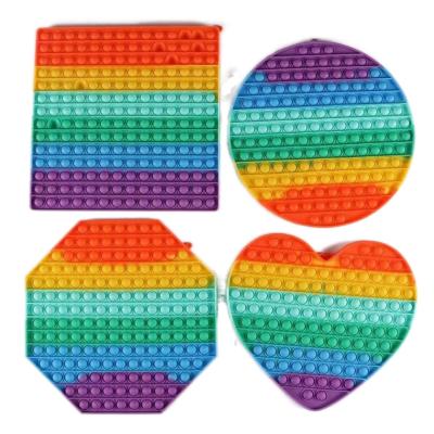 China Relieve Stress O88 30*30cm Large Rainbow Square Heart Push Bubble Round Sensory Relieve Stress Anxiety Kids Size Large Adult Busy Person for sale