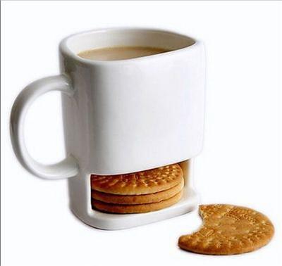 China Z455 225ml Viable Ceramic Coffee Mug Milk Tea Mugs White Cookies Mug With Cookie Pocket Holder 8oz Cookies Milk Coffee Mug for sale