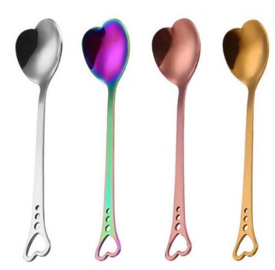 China Sustainable O296 Dessert Sugar Stirring Ice Cream Love Spoon Core Stainless Steel Heart Shaped Spoon for sale