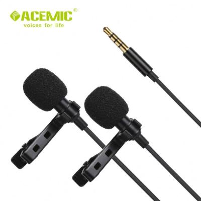 China Lavalier Microphone ACEMIC M2 Dual Head Clip Lavalier Lapel Microphone For Smartphone Cell Phone Mobile for sale