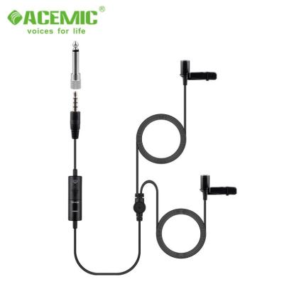 China Lavalier Microphone ACEMIC Dual Head Clip Omnidirectional External Lapel Microphone for Camera dslr cellphone EM2 for sale