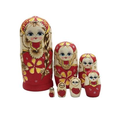 China Cartoon Russian Nesting Toy 7pcs Matryoshka Dolls For Children 2020 Best Selling Hand Painted Wooden Toys Dolls Best Birthday Gifts for sale