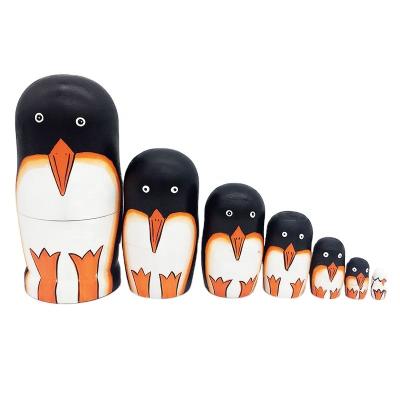 China Cartoon Toy 7pcs Penguin Russian Nesting Matryoshka Dolls For Children 2020 Best Seller Hand Painted Wooden Toys Dolls Best Birthday Gifts for sale