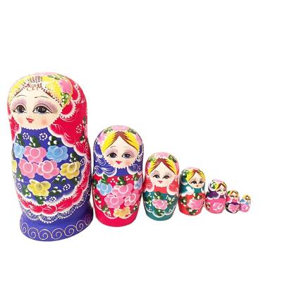 China Cartoon Russian Nesting Toy 7pcs Matryoshka Dolls For Children 2020 Best Selling Hand Painted Wooden Toys Dolls Best Birthday Gifts for sale