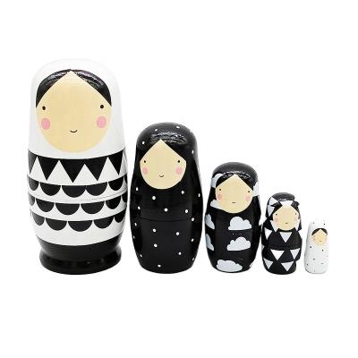 China 5pcs Cartoon Toy Cute Russian Matryoshka 5pcs Wooden Nesting Doll Handmade Toys Best Birthday Gifts For Children for sale