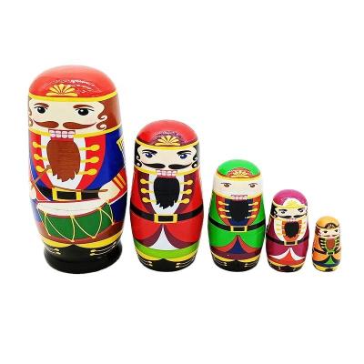 China Cute Russian Matryoshka 5pcsWalnut Cartoon Toy Soldier Nesting Doll Handmade Wooden Toys Best Birthday Gifts For Children for sale