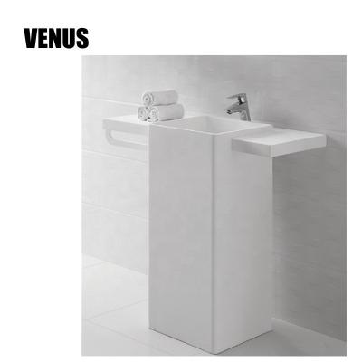 China Modern Ceramic Bathroom Floor Standing Basin Pedestal One Piece Hand Wash Basin for sale