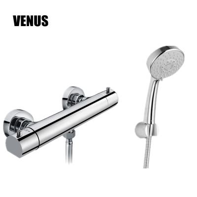 China Without slide bar thermostatic shower mixer with shower head and fleible shower hose and holder for sale