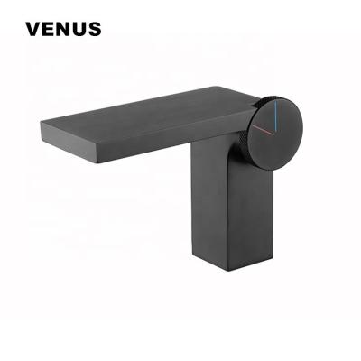 China Metered Faucets Matte Black Color Bathroom Faucet Deck Mounted Single Hole Lavatory Basin Mixer Tap for sale