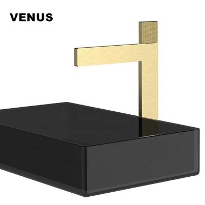 China Metered Faucets Brush Gold Color Bathroom Faucet Deck Mounted Single Hole Lavatory Basin Mixer Tap for sale