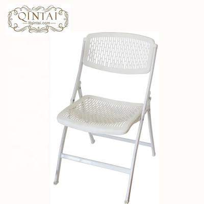 China Good Quality Wholesale Hollow Folding Chair PP Plastic White Garden Chair Furniture With Steel Legs for sale