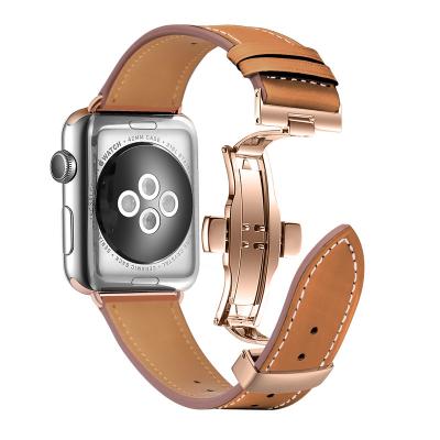 China Breathable Genuine Leather Watch Band with Foldover Clasp for Huawei Apple iWatch Factory Direct Sale for sale