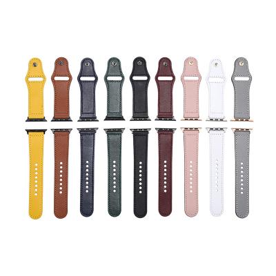 China Breathable Genuine Leather Watch Band for Apple Watch and Huawei Premium Cowhide Loop Rivet Leather Strap for sale