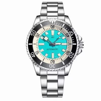 China Luminous Custom Mens Watch Automatic Mechanical iced Blue Dials Stainless Steel Fashion Outdoor Wrist Watches Clock for sale