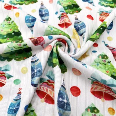 China Memory Super Soft Christmas Custom Print Brushed Polyester Rib Fabric Elasticity Spandex Fabric for sale