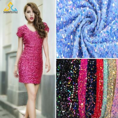 China Anti Pill African Hfx Velvet Lace Textile Sequins 5 Yards Home Decoration Fabric For Dress Dress for sale