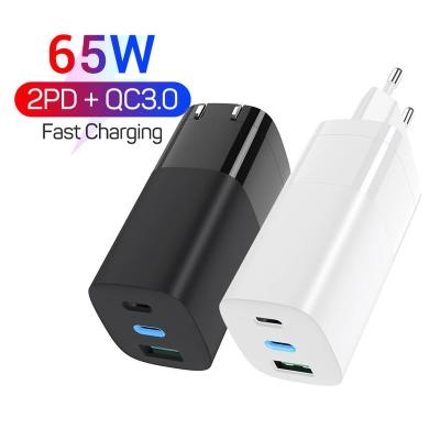 China Dual Type C Wall Charger Plug Power Supply Foldable 65W USB-C Mobile Phone Type C Fast Charger For iPhone, Laptop, MacBook, Tablet for sale