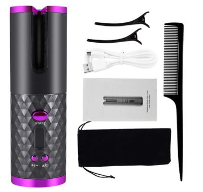 China Wireless Rechargeable Hair Curler 6 Temperature LCD Display Magic Wand Setting Radio Fast Auto Portable Hair Curling Iron Cordless Hair Curler for sale