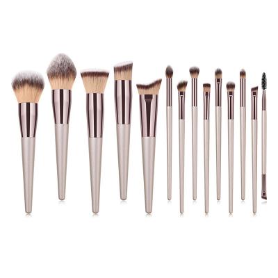 China Angular Blush Warm Champagne Brush Eyeshadow Makeup Brush Set Amazon Style Foundation Professional Makeup Tools 14Pcs Makeup Set Brushes for sale