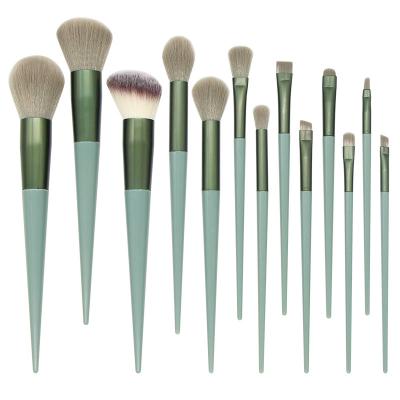 China Angular Blush Travel Outdoor Travel Portable Makeup Brushes 13Pcs Dark Green Wood Make Up Brush Set Makeup Brush Soft Easy Dry Tools for sale