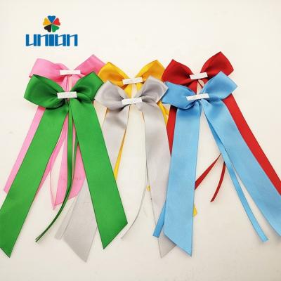 China Solid Color Christmas Wholesale Gifts Decorative Satin Ribbon Bow With Long Tails for sale