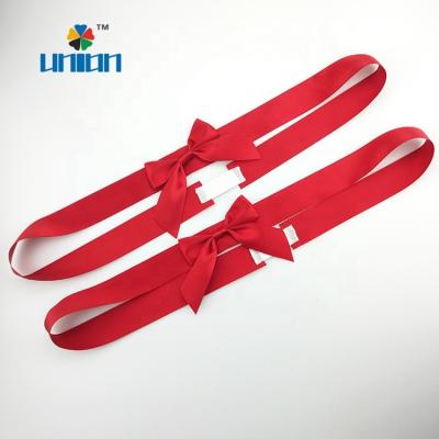 China Easy use 1 inch red satin ribbon pre-made bow with elastic band for sale