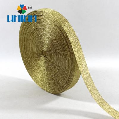 China Metallic ribbon 3/4 inch glitter gold metallic ribbon for sale