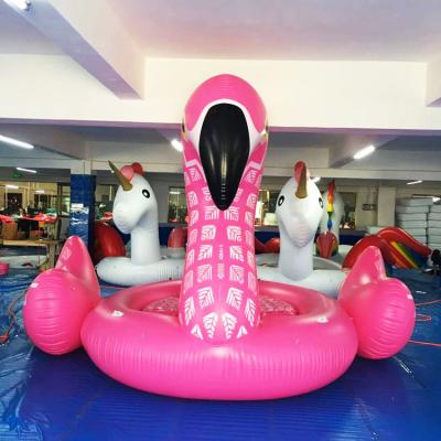 China 2021Custom Huge Inflatable Water Fun Outdoor Water Floating 6 Person Unicorn/Flamingo/Swan Party Inflatable Bird Islands for sale