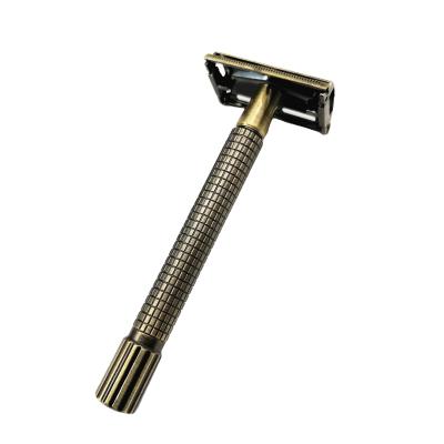 China Anitque Classic Single Blade Brass Handle Blade Butterfly Style Shaving Double Edge Blade Metal Safety Razor for sale