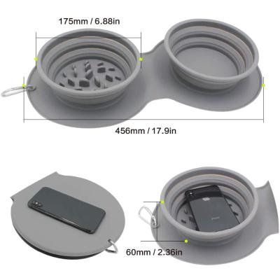 China Sustainable Double Dog Wheels Pets Feeding Station Silicone Slow Feeder Wheels With Dog Bowl Mat For Dogs Cats for sale