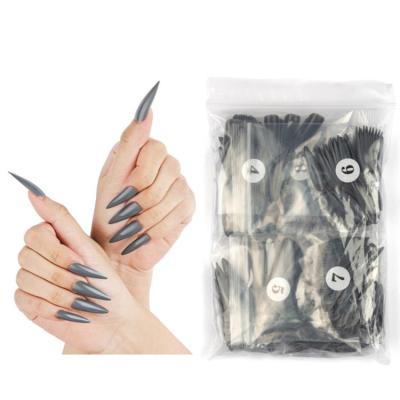 China 500pcs Salon Wholesale French ABS Solid Color False Stiletto Nail Tips Pointed Artificial Nails for sale