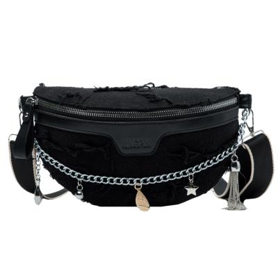 China Water Proof Women Design Pussy Pack Canvas Waist Bags New Fashion Tassel Belt Bag for sale