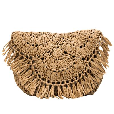 China Bohemian Women Crochet Shoulder Bag Tassel Paper New Messenger Bag, Straw Beach Clutch Bag for sale