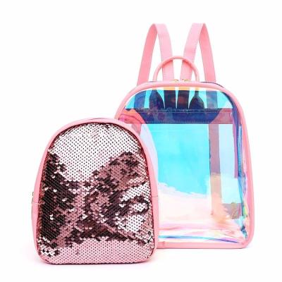 China 2pcs Laser Waterproof Iridescent Transparent Backpack, Ladies PVC Clear Sequin Holographic Shoulder Bag for sale