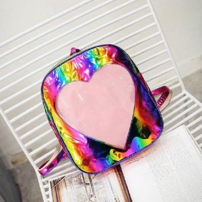 China Wholesale Soft Girls School Bag Women PU Holographic Cute Rainbow Backpack for sale