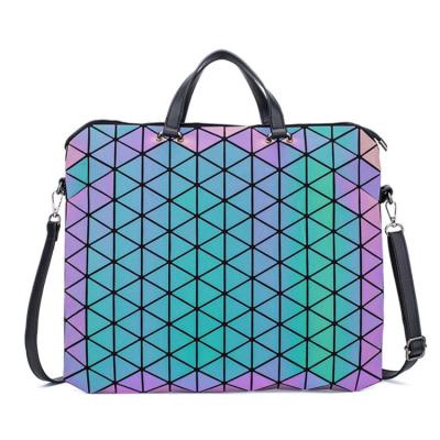 China Fashion PU Geometric Handbag Waterproof Durable Briefcase Luminous Portable Laptop Bag for sale