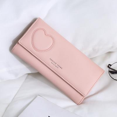 China Heart Leather Design Long Fashion Girl Latch Clutch Bag PU Purse Wallet for sale