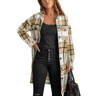 China WJ03 2022 WJ03 2022 QUICK DRY long full sleeve jackets woman casual street wear custom logo oversize women clothing long plaid jacket for sale