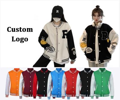 China Wholesale White QUICK DRY Streetwear Wholesale White Logo Embroidery Print Winter Women's Simple Loose Custom Letterman Baseball Varsity Jacket for sale