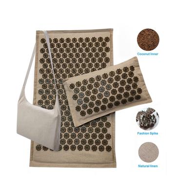 China Custom Non-slip Acupressure Mat Foot Plastic Spikes Massage Natural Canvas Mat for sale