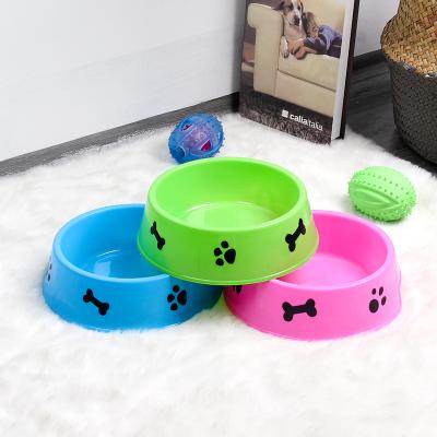 China Sustainable Portable Candy Color Cat Dish Bowl Raised Paw Bone Prints Dog Bowl Wall Pet Feeder Double Bowl for sale