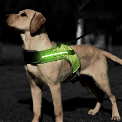 China New Safety LED Light Dog Harness Outdoor Walking Reflective Luminescent Medium Dog Stocked Harness And Large Dogs Night for sale