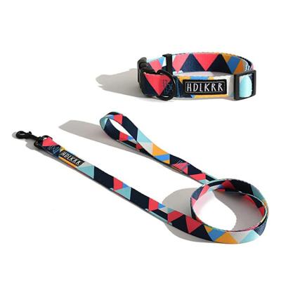 China New Stocked Hot Sale Memphis Art Design Dog Collar And Leash Set Pet Leads Collars for sale