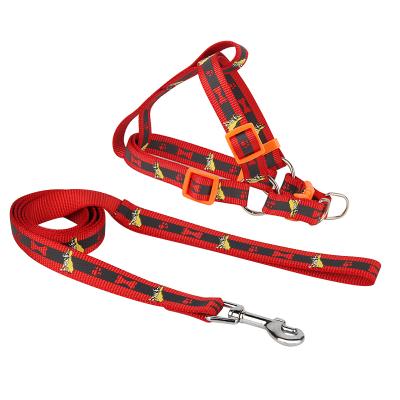 China Wholesale Custom Printing Nylon Stocked Pattern Dog Harness and Leash Set for Small Medium Large Walking Dogs for sale