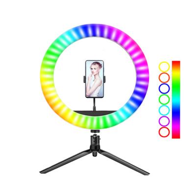 China 2020 Universal Hot Sale On Amazon Inch 26cm 10 Adjustable 16 Color RGB Ring Light With Phone Holder Portable Tripod for sale